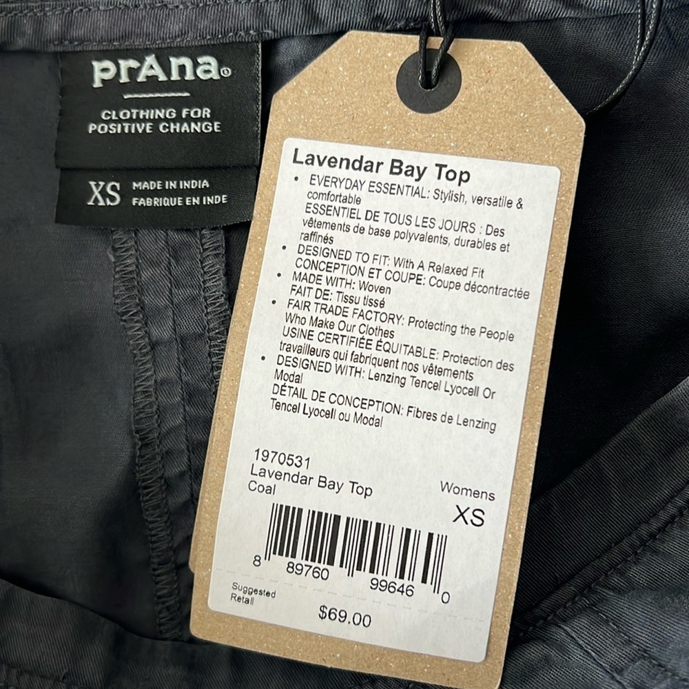 prAna Lavendar Bay Boatneck Long Sleeve Top Women's Size XS in Coal NWT! - Picture 4 of 9
